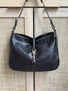 COACH Y2K Vintage Hampton Clip Black Leather Hobo Shoulder Bag Handbag 7751